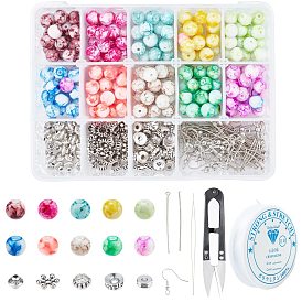 SUNNYCLUE DIY Earring & Bracelets Making Kits, Including Spray Painted Glass Beads, Brass Earring Hooks, Brass & Alloy Spacer Beads, Elastic Crystal Thread, Steel Scissors and Iron Beading Needles