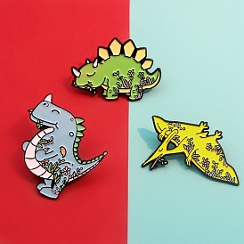 Dinosaur Theme Alloy Brooches, Enamel Lapel Pin, for Backpack Clothes, Electrophoresis Black