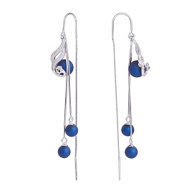 925 Sterling Silver Peacock with Chain Tassel Dangle Earrings, Resin Beaded Long Drop Ear Thread for Women