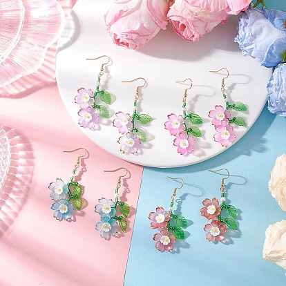 Акриловые серьги-подвески в виде цветка, с колпачками из искусственного жемчуга из смолы, со стеклянными бусинами и 304 крючками для сережек из нержавеющей стали, золотые