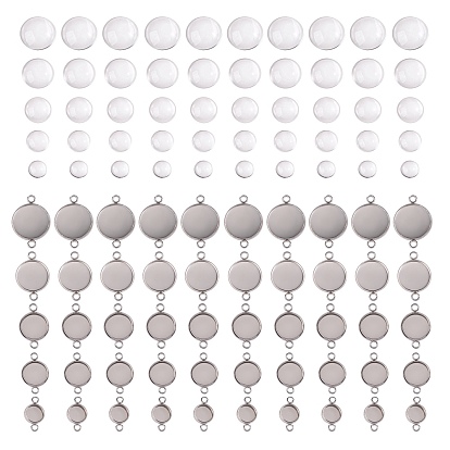 100 шт. Diy 304 комплекты для изготовления звеньев из нержавеющей стали, включая плоские круглые соединители и кабошоны из прозрачного стекла