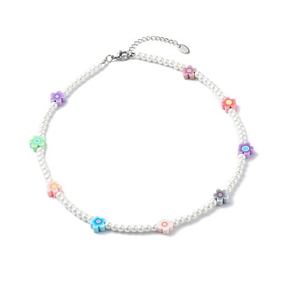 Colliers de perles rondes en perles de verre pour enfant, avec argile polymère perles de fleurs