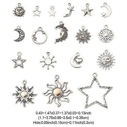 100G Tibetan Style Alloy Pendants, Star & Moon & Sun