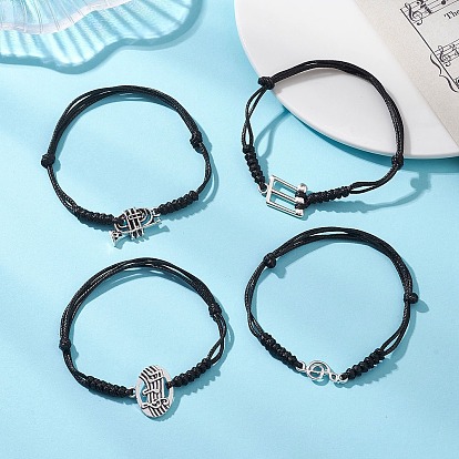 Браслеты из сплава с музыкальной тематикой, Регулируемые корейские браслеты из вощеного полиэстера, плетеные из шнура, для женщин и мужчин., античное серебро
