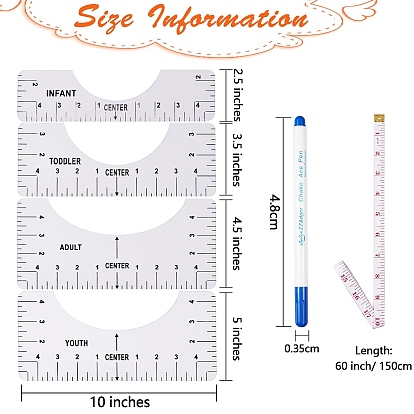 6Pcs Measurement Sewing Tailor Craft, PU Iron Soft Tape Measure & Disappearing Ink Fabric Marker Pen & PVC Multifunction Rulers