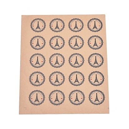 Autocollants d'étanchéité Saint Valentin, étiquette autocollant photo autocollants, pour l'emballage cadeau, plat rond avec tour eiffel et mot