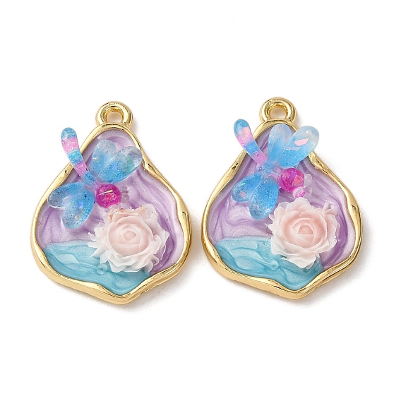 Подвески из эмали и сплава, подвески из смоляных цветов и стрекоз, стойки покрытие, золотой свет