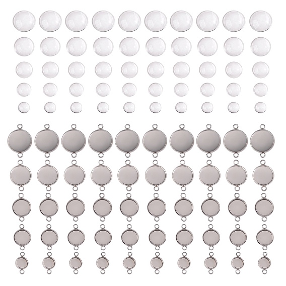 100 шт. Diy 304 комплекты для изготовления звеньев из нержавеющей стали, включая плоские круглые соединители и кабошоны из прозрачного стекла