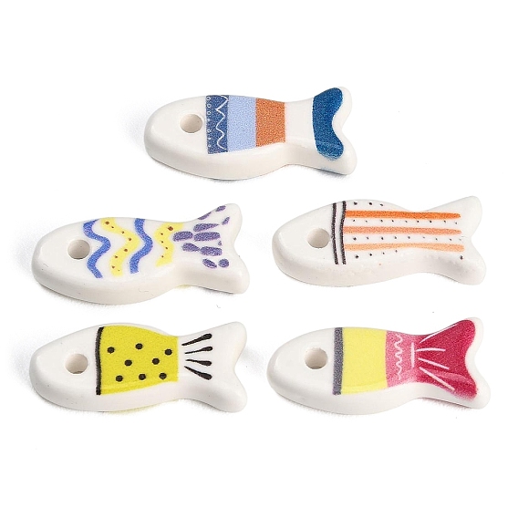 Printed Handmade Porcelain Pendants, Fish Charms