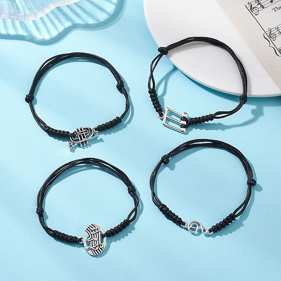 Браслеты из сплава с музыкальной тематикой, Регулируемые корейские браслеты из вощеного полиэстера, плетеные из шнура, для женщин и мужчин., античное серебро