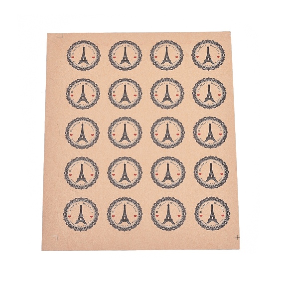 Valentine's Day Sealing Stickers, Label Paster Picture Stickers, for Gift Packaging, Flat Round with Eiffel Tower and Word
