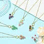 Colgante con borla de cuentas cúbicas facetadas de piedras preciosas mixtas naturales 304 Collares de cadena satélite de acero inoxidable para mujer, color mezclado