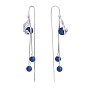 925 Sterling Silver Peacock with Chain Tassel Dangle Earrings, Resin Beaded Long Drop Ear Thread for Women