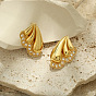 Latón micro pave aretes de circonita cúbica transparente, shell forma