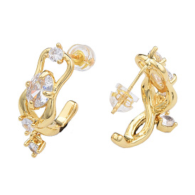 Cubic Zirconia Half Hoop  Earrings, Golden Brass Infinity Stud Earrings for Women, Nickel Free