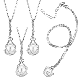 4Pcs Adjustable Brass Pearl Stone Empty Cage Pendant Necklace Making