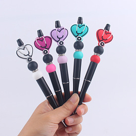 Medical Theme Plastic Ball-Point Pen, Beadable Pen, for DIY Personalized Pen, Heart with Stethoscope