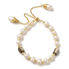 Bracelets coulissants en perles naturelles et coquillages, avec des chaînes en laiton