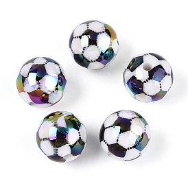 Непрозрачные акриловые бусины с УФ-покрытием, радужный, футбол