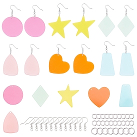 SUNNYCLUE DIY 6Pairs Solid Color Earring Making Kits, Including 6 Colors Translucent Cellulose Acetate(Resin) Pendants, Brass Earring Hooks & Jump Rings