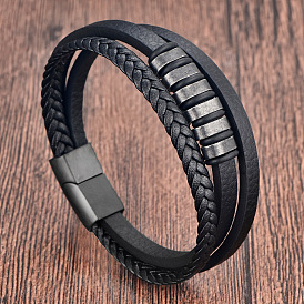Braided Imitation Leather Multi-Strand Bracelets with 316L Stainless Steel Magnetic Clasps for Men