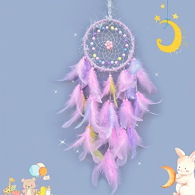 Woven Web/Net with Feather Decorations, with Iron Ring, for Home Bedroom Hanging Decorations, Flower