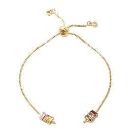 Изготовление браслетов из латуни с инкрустацией кубическим цирконием и цепочками-слайдерами., стойки покрытие, долговечный, без свинца и без кадмия, реальный 18 k позолоченный, прямоугольные