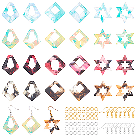 PANDAHALL ELITE DIY Dangle Earring Making Kits, 24Pcs Kite & Geometry Acrylic Pendants, Brass Earring Hooks and Iron Jump Rings