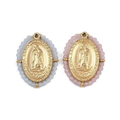 Синтетические светящиеся камни в оболочке 304 подвески из нержавеющей стали, овал с подвесками Девы Марии, реальный 14 k позолоченный