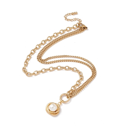 Flower Plastic Imitation Pearl Pendant Necklace for Women, 304 Stainless Steel Chain Necklace
