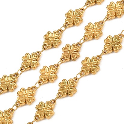5M 304 Stainless Steel Four Leaf Clover Link Chains, Soldered, with Spool, Ion Plating(IP), Long-Lasting Plated