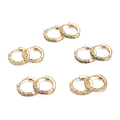 Sparkling Cubic Zirconia Hoop Earrings for Girl Women, Real 18K Gold Plated Brass Earrings