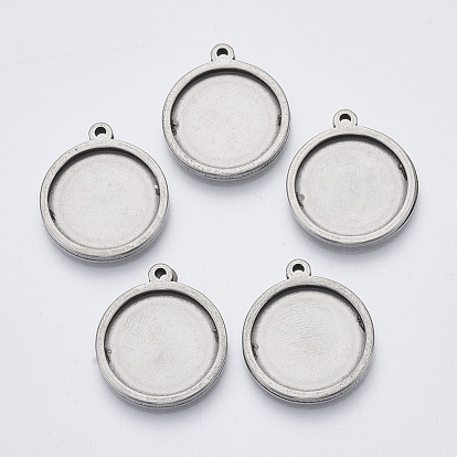 201 Stainless Steel Pendant Cabochon Settings, Flat Round