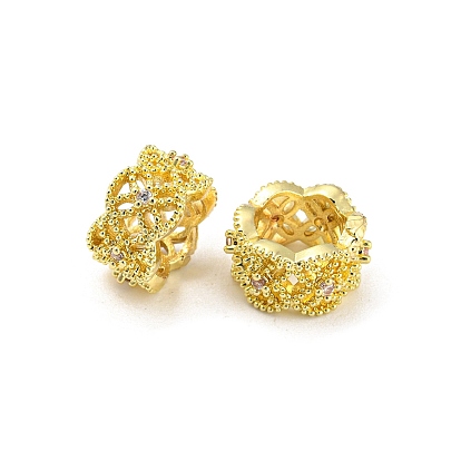 Brass Micro Pave Cubic Zirconia Beads, Long-Lasting Plated, Lead Free & Cadmium Free, Hollow Flower