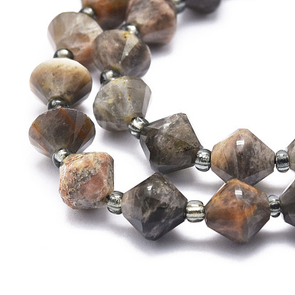 Natural Black Moonstone Beads Strands, Faceted, Bicone