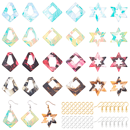 DIY Dangle Earring Making Kits, 24Pcs Kite & Geometry Acrylic Pendants, Brass Earring Hooks and Iron Jump Rings