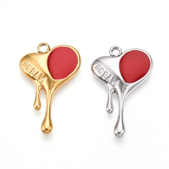 304 подвески из нержавеющей стали, с эмалью, тающее сердце с чарами словесной мечты, ионное покрытие (ip)