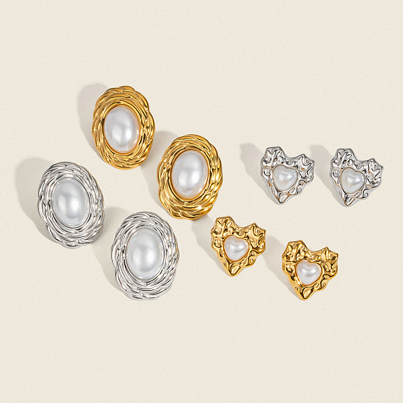 304 из нержавеющей стали серьги, с имитацией жемчуга