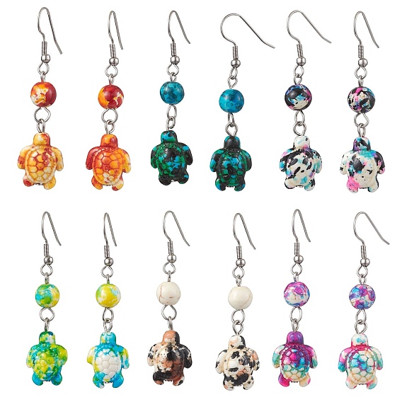 304 из нержавеющей стали болтаться серьги, с черепаховым синтетическим бирюзовым