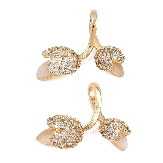 Латунные микрофибровые подвески с прозрачными кубическими циркониями, инкрустированные смолой., Подвески в виде тюльпанов/цветов