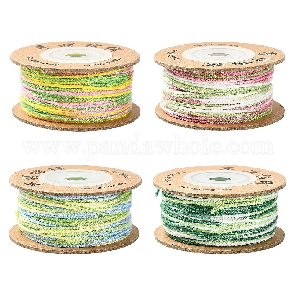 4 Rolls 4 Colors Segment Dyed Macrame Cotton Cord, Round Braided Rope, for Wall Hanging, Crafts, Gift Wrapping
