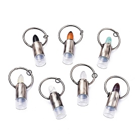 Lipstick Shape Natural Gemstone Perfume Bottle, with Glass Roller Ball, 304 Stainless Steel Findings and Jump Rings