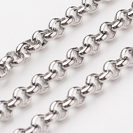 304 Stainless Steel Rolo Chains, Belcher Chain, Unwelded, with Spool, 4x1mm