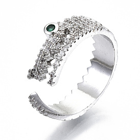 Латунные кольца из манжеты с прозрачным цирконием, открытые кольца, без кадмия, без никеля и без свинца, крокодил