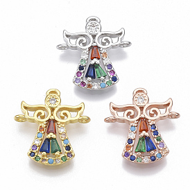 Brass Micro Pave Cubic Zirconia Links Connectors, Angel, Colorful