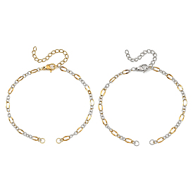2 Stück zweifarbig 304 Edelstahl ovale Gliederketten Armbandherstellung, Figürenketten, mit 304 Edelstahl Karabinerverschlüsse, Ringe und Kettenenden
