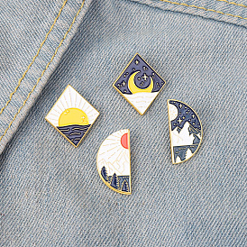 Creative Cartoon Scenery Badge with Sun and Moon Alloy Enamel Brooch Pin in Independent Packaging