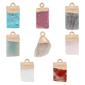 8Pcs 8 Style Gemstone Pendants, with Golden Brass Findings, Rack Plating, Cube