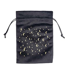 Rectangle Velvet Jewelry Pouches, Drawstring Bags with Moon Pattern