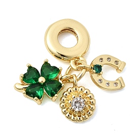 Подвеска в виде шарма из латуни с зелеными кубическими циркониями ко Дню Святого Патрика, подвески в форме подковы с большим отверстием в виде цветка клевера, без кадмия и без свинца, долговечный, стойки покрытие